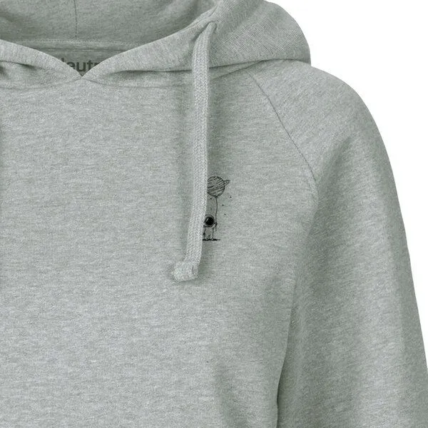 HANDGEDRUCKT HANDGEDRUCKT "Kosmokind" Frauen Hoody aus reiner Biobaumwolle (kbA), Grey, – Produktbild 1 von 3