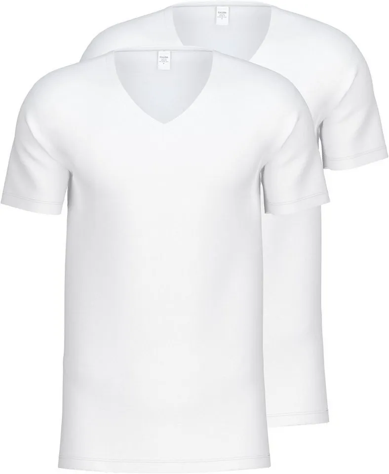 CALIDA CALIDA Kurzarmshirt Natural Benefit (2er Pack) V-Ausschnitt, feiner Single Jersey, elastisch, Weiß, – Produktbild 2 von 5