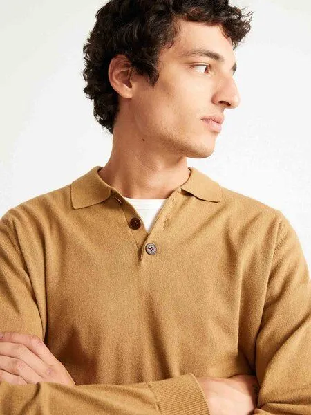 thinking mu thinking mu Vincent Knitted Polo, Gelb, – Produktbild 3 von 4