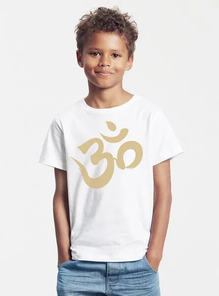 Peaces.bio - handbedruckte Biomode Peaces.bio - handbedruckte Biomode Bio-Kinder T-Shirt Om, Weiß, – Produktbild 2 von 2