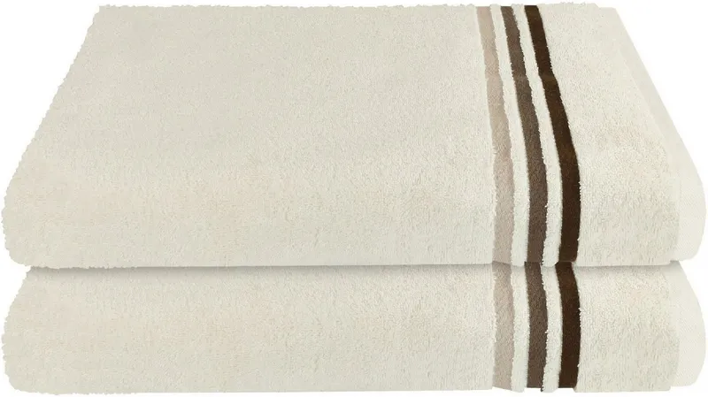 Schiesser Schiesser Duschtücher Skyline Color aus 100 % Baumwolle mit eleganter Streifenbordüre, Frottier (Set, 2-St), OEKO-TEX® MADE IN GREEN, Beige, – Produktbild 6 von 6