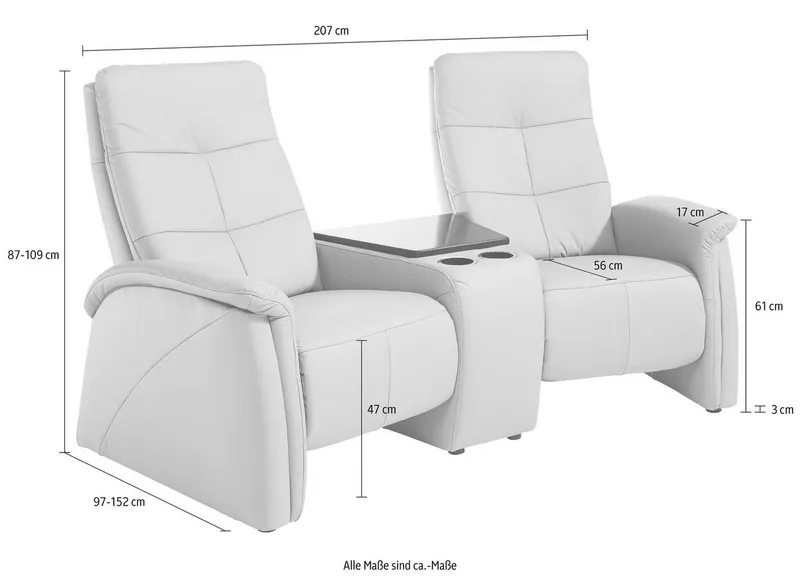 exxpo - sofa fashion 2-Sitzer Tivoli, Kinosofa, bequem, mit Staufach, Relaxfunktion, mit Relaxfunktion, integrierter Tischablage und Stauraumfach, Grau, – Produktbild 1 von 3