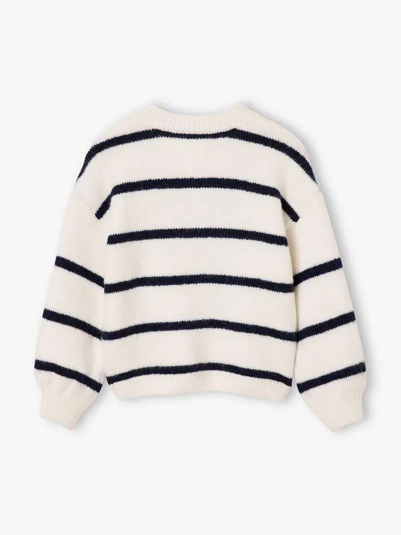 Vertbaudet Strickjacke Mädchen, Wollweiß gestreift, – Produktbild 3 von 4