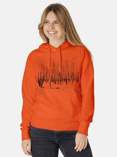 Peaces.bio - handbedruckte Biomode Peaces.bio - handbedruckte Biomode Damen Hoodie Woodland, Orange, – Produktbild 2 von 2