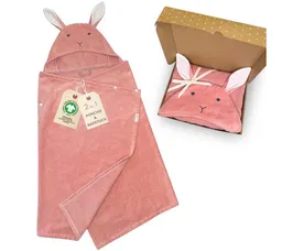 DIKOS Kapuzenhandtuch Badeponcho Baby Kinder Taupe/Altrosa, 70x140cm, 100% Bio-Baumwolle, 2-in-1 ab Geburt Handtuch mitwachsendes Badetuch/Poncho mit Knöpfen – Produktbild 1 von 1