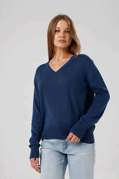 GORG GORG Damen Strickpullover mit V-Ausschnitt, Navy, – Produktbild 1 von 4