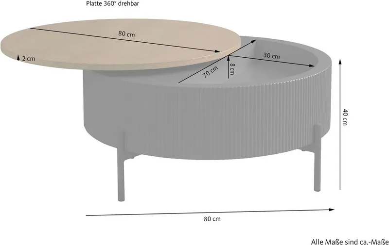 SCHÖNER WOHNEN-Kollektion Couchtisch HEROY (1-St), 80 cm, Tischplatte drehbar mit Stauraum, Braun, – Produktbild 6 von 8