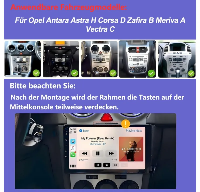 ESSGOO Für Opel Antara Astra H Corsa D Meriva A Zafira B Carplay Android 15 Autoradio (RDS, 4+64GB(optional), Digitalradio (DAB), FM, AM, Carplay Android Auto Bluetooth EQ USB GPS Navi WIFI Touchscreen), Schwarz, – Produktbild 4 von 4