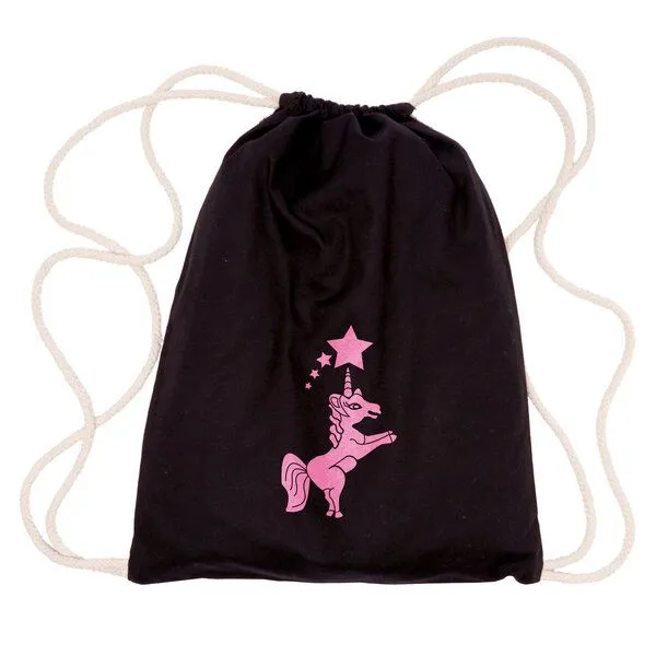 HANDGEDRUCKT HANDGEDRUCKT "Einhorn" Schul-Turnbeutel, Schwarz, – Produktbild 2 von 2