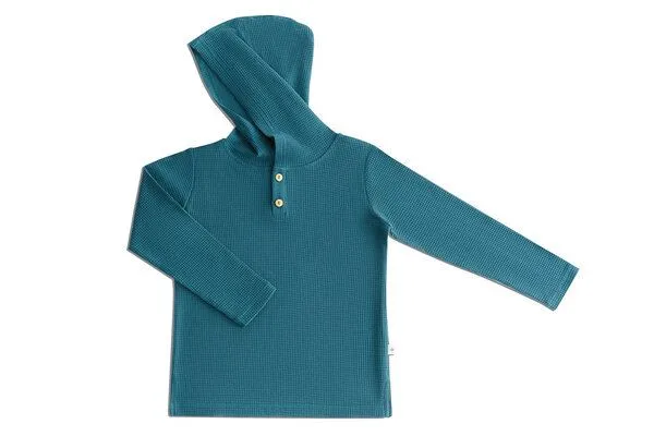 Leela Cotton Baby Kinder Kapuzenshirt Bio-Baumwolle Waffel Strick Langarmshirt 2058 Leela Cotton, Tanne, – Produktbild 2 von 3