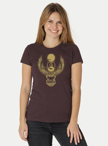 Peaces.bio - handbedruckte Biomode Peaces.bio - handbedruckte Biomode Damen Fit T-Shirt Cheper, Braun, – Produktbild 2 von 2