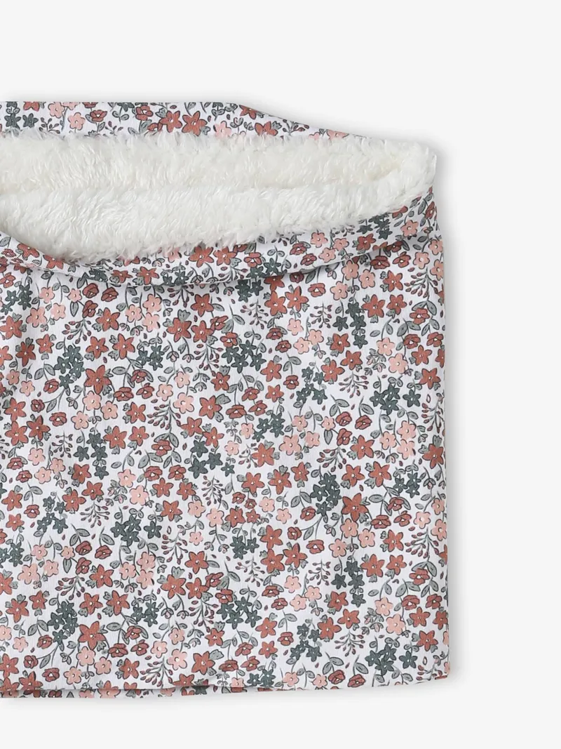 Vertbaudet Schlauchschal Mädchen mit Blumenmuster und Fleece-Futter, Rosa bedruckt, – Produktbild 2 von 2