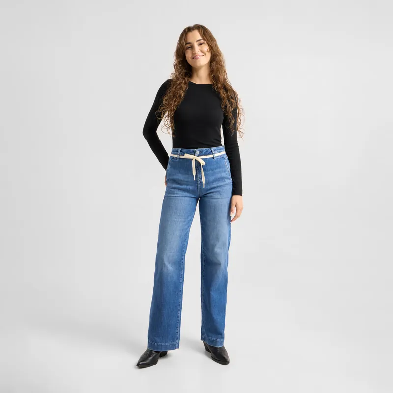 DAWN Damen Jeans DEW Flared High Waist French Pocket DAWN Bio-Baumwolle, Medium blue, – Produktbild 1 von 6