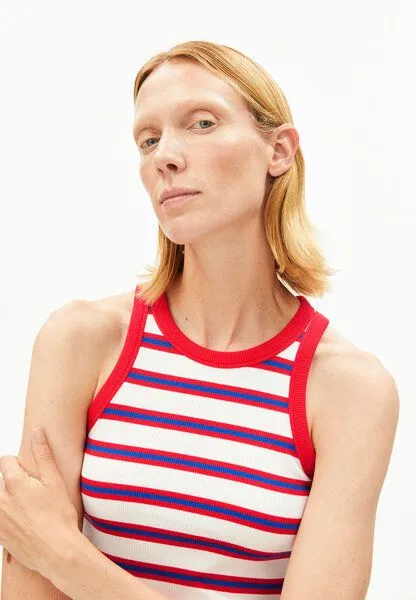 ARMEDANGELS ARMEDANGELS KANITAA STRIPES Damen Ripp-Top aus Bio-Baumwoll Mix, Light oatmilk-mars red-dynamo blue, – Produktbild 3 von 4