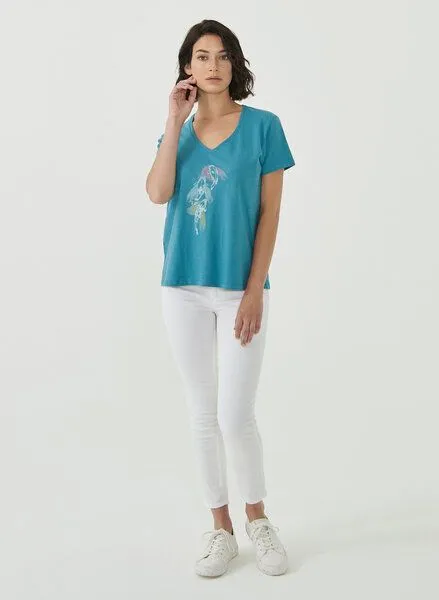 ORGANICATION ORGANICATION T-Shirt aus Bio-Baumwolle mit Fisch-Print, Petrol blue, – Produktbild 2 von 4