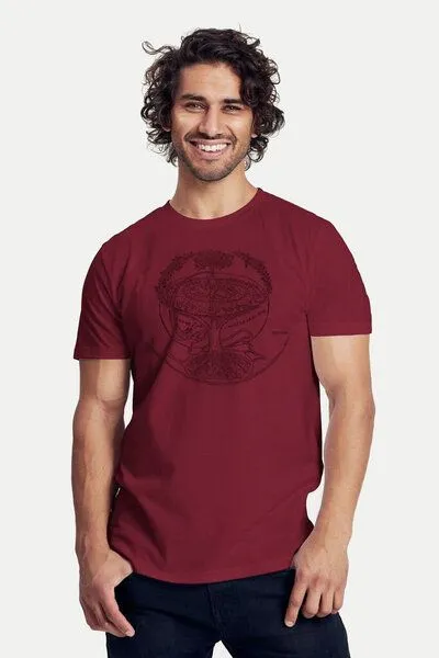 Peaces.bio - handbedruckte Biomode Peaces.bio - handbedruckte Biomode Bio-Herren-T-Shirt "Weltenesche", Bordeaux, – Produktbild 1 von 1