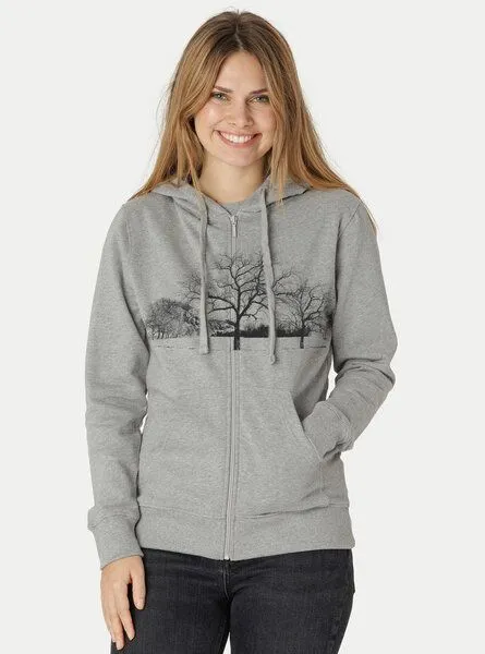 Peaces.bio - handbedruckte Biomode Peaces.bio - handbedruckte Biomode Zip-Hoodie Landscape Damen, Hellgrau, – Produktbild 2 von 2