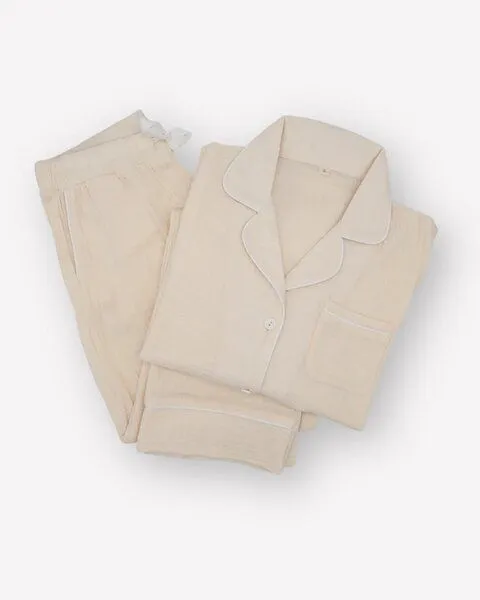 Hutch&Putch Hutch&Putch Musselin Pyjama Set 2-teilig Langarm Damen, Beige, – Produktbild 1 von 4