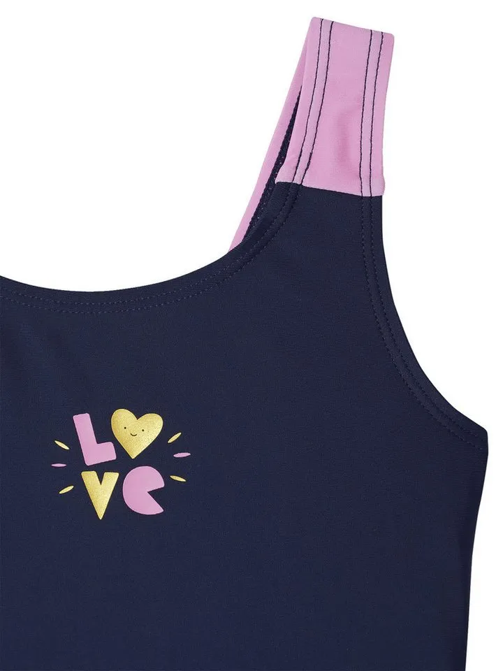 Vertbaudet Vertbaudet Badeanzug Badeanzug LOVE mit Badekappe Mädchen, Blau, – Produktbild 3 von 4