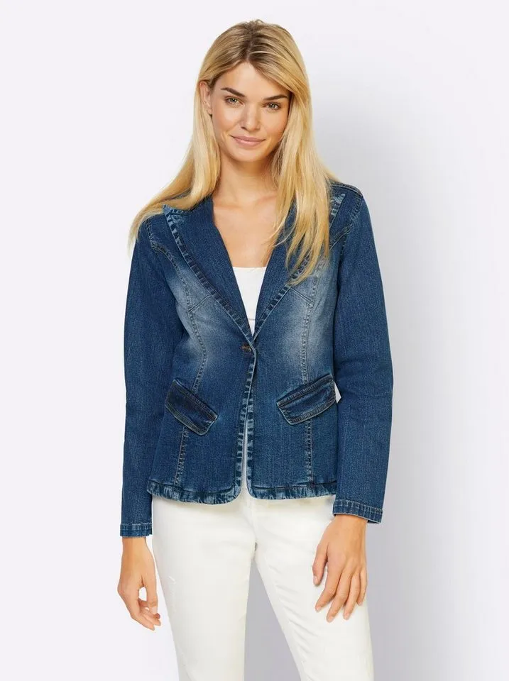 heine heine Blusenblazer Jeansblazer Langarm, Blau, – Produktbild 1 von 4