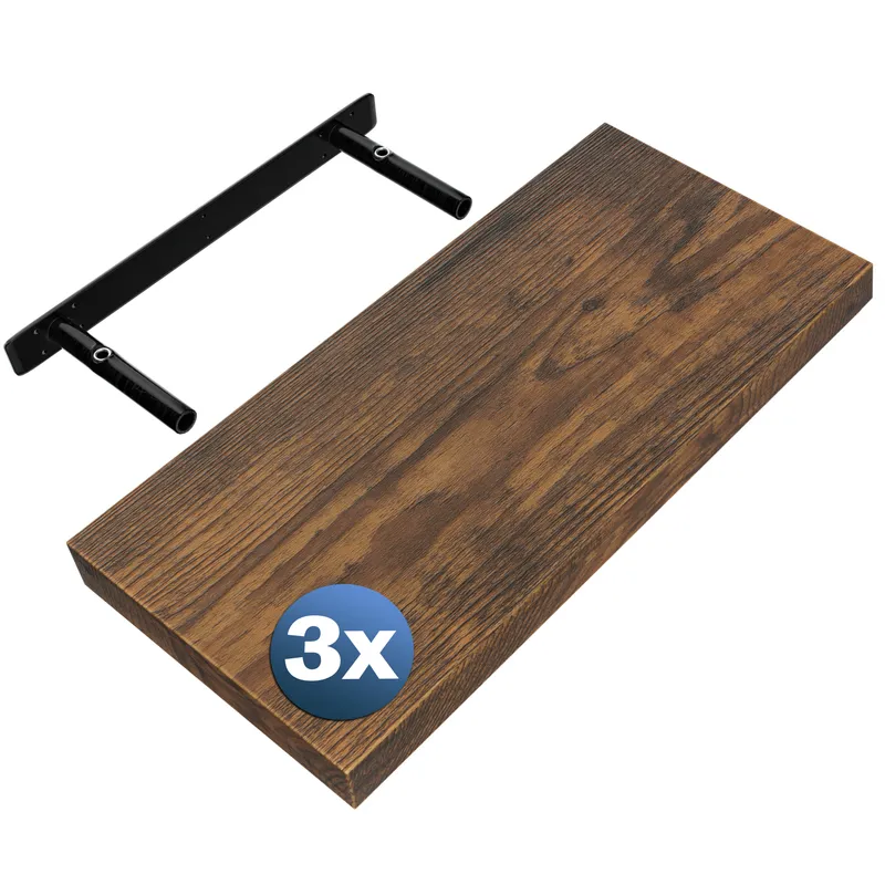 Casaria® Wandregal Schweberegal 50cm 3er-Set Dunkle Eiche + Halterung – Produktbild 1 von 2