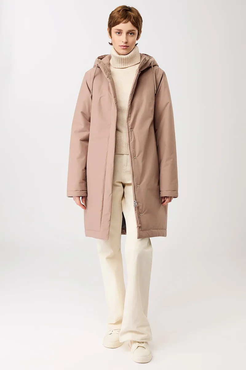 LangerChen LangerChen Damen vegan Parka Wattiert Leicht Tailliert Cocoon Schnitt Beige, Beige, – Produktbild 2 von 2