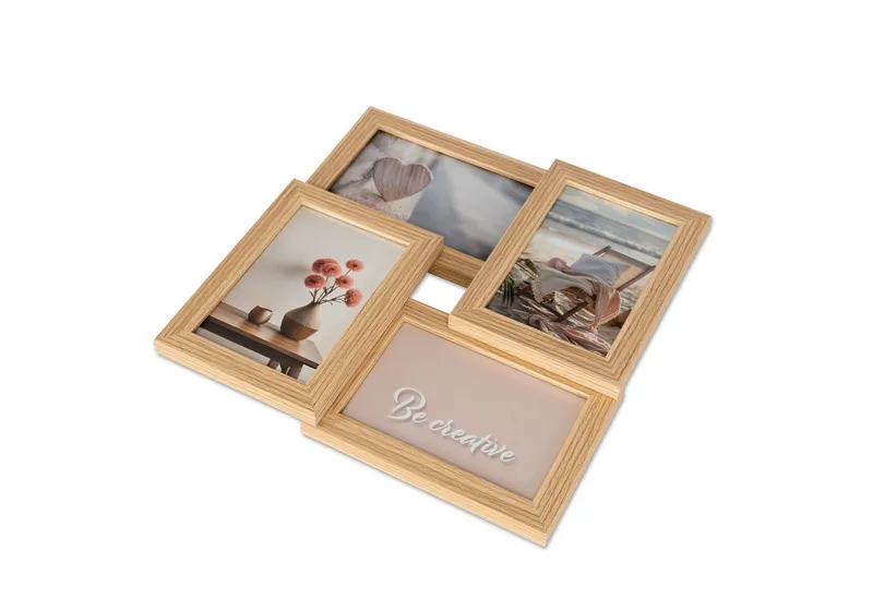 queence Bilderrahmen Collage Rahmen 3D Holz in braun, für 4 Bilder (1 St), Platz für 4 Fotos in 10x15cm, Braun, – Produktbild 3 von 5