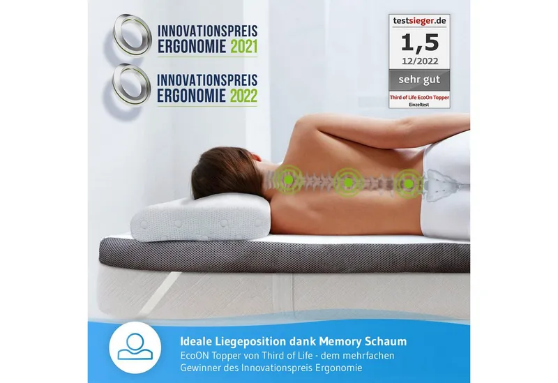 Third of Life, Topper Matratzen-Topper EcoON mit Tencel Bezug, 6 cm hoch, Memory-Schaum, Ergonomische Matratzenauflage, Atmungsaktiv & Feuchtigkeitsregulierend – Produktbild 3 von 5