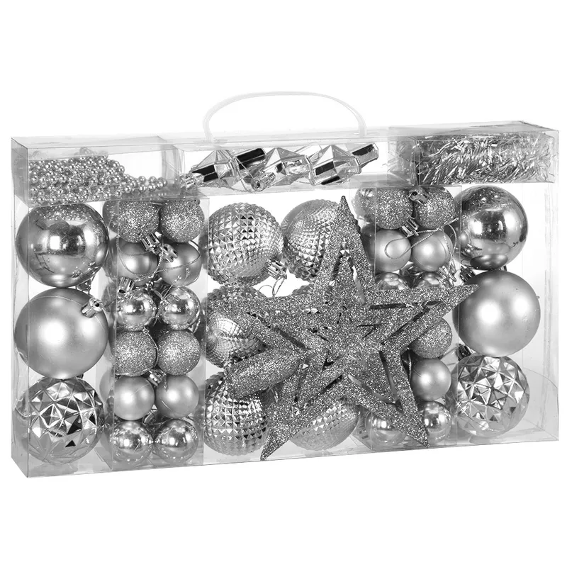 Casaria® Weihnachtskugeln Silber 66 tlg in matt glänzend & glitzernd, Silber, – Produktbild 1 von 2