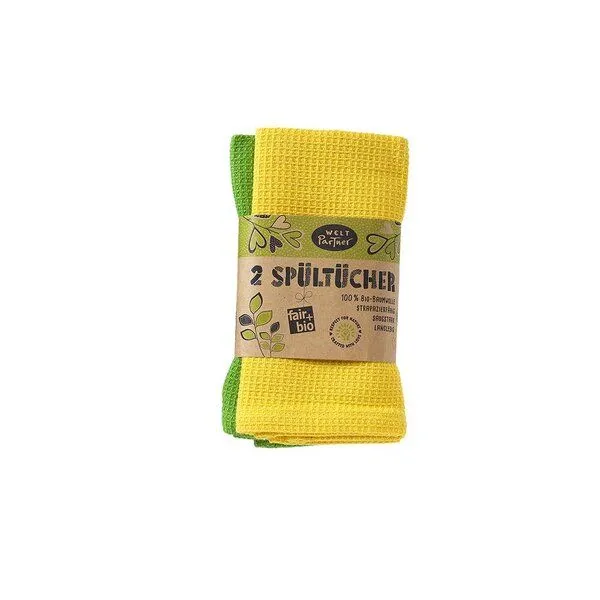 weltPartner weltPartner 2er-Set Spültücher aus Bio-Baumwolle, 30x30 cm, Gelb-grün (gelb), – Produktbild 2 von 2