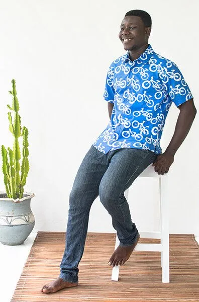 Global Mamas Global Mamas Bio Hemd - Slim Fit - Pathways, Bikes (blau), – Produktbild 4 von 4
