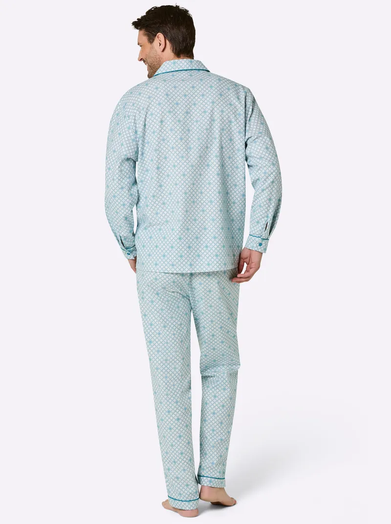 wäschepur men Pyjama ecru-mint-bedruckt, Ecru-mint-bedruckt, – Produktbild 2 von 2