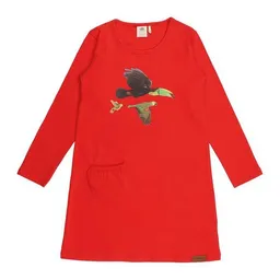 Walkiddy Baby Langarmkleid Bio-Baumwolle Birds of the Rainforest Rot Walkiddy, GOTS-zertifiziert, vegan, weiche Jersey Tunika für empfindliche Kinderhaut, nachhaltiges Kleid für Alltag, Kindergarten & besondere Anlässe – Produktbild 1 von 1