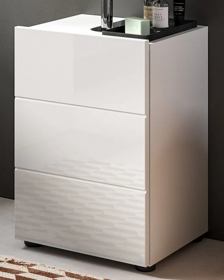 Inn.Furn Waschbeckenunterschrank Larik (Badschrank in weiß, Breite 40 cm) Hochglanz, Weiß, – Produktbild 2 von 5
