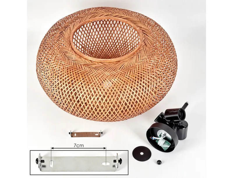 hofstein Deckenleuchte moderne Deckenlampe aus Metall/Bambus/Holz in Schwarz/Natur, ohne Leuchtmittel, Boho-Design Deckenleuchte,Lichteffekt, Ø50cm, 3xE27, ohne Leuchtmittel, Beige|schwarz, – Produktbild 5 von 5