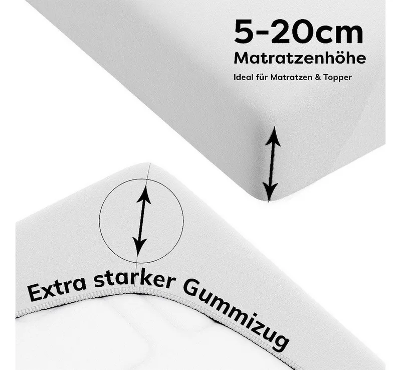 Wolkenfeld Spannbettlaken 100% Baumwolle - Superweiches Bettlaken für Matratzen von 5 bis 20cm, Jersey, Gummizug: rundum, (1 Stück), Rutschfest & Blickdicht - 90x200, 140x200, 160x200, 180x200 200x200, Weiß, – Produktbild 5 von 5