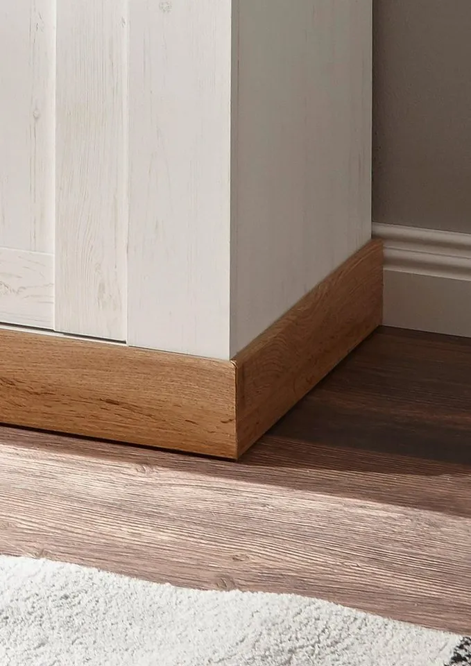Home affaire Wohnwand Cremona, Anbauwand im Landhausstil, Komplettset, Wohnzimmer-Set, enthält Vitrine, Lowboard, Stauraumelement und Wandboard, 376 cm breit, Weiß, – Produktbild 5 von 5