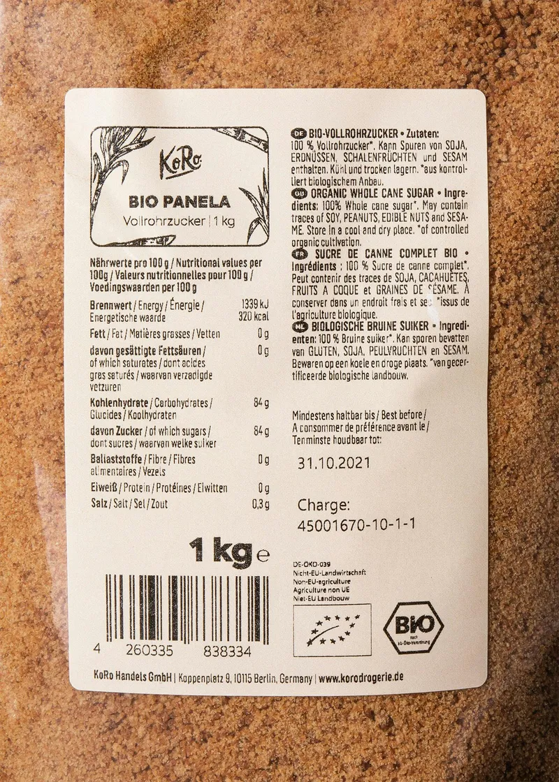 KoRo Bio Vollrohrzucker 1 kg – Produktbild 3 von 5
