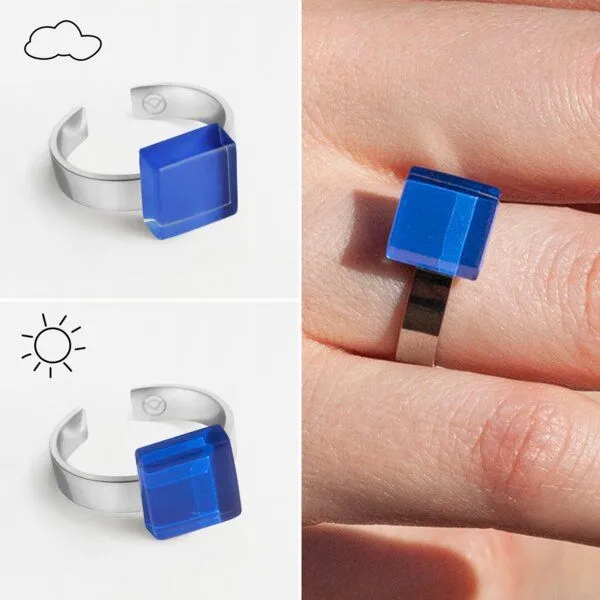 ALEXASCHA ALEXASCHA Geometrischer Ring aus Glas, mini, Saphirblau, – Produktbild 3 von 4