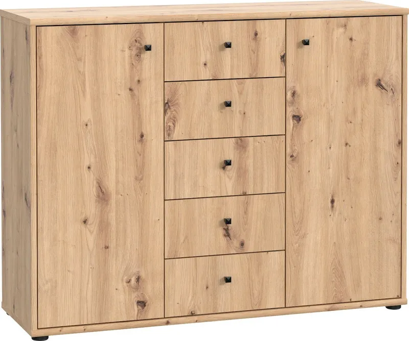 FORTE Kommode Tempra, Kommode, 2 Türen, 5 Schubkästen, viel Stauraum, Breite 108,8 cm, Beige, – Produktbild 4 von 8