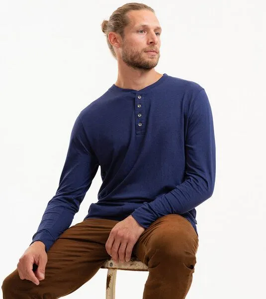 Gary Mash GARY MASH Henley Langarmshirt Kayville aus TENCEL Modal Mix, Blau, – Produktbild 3 von 4