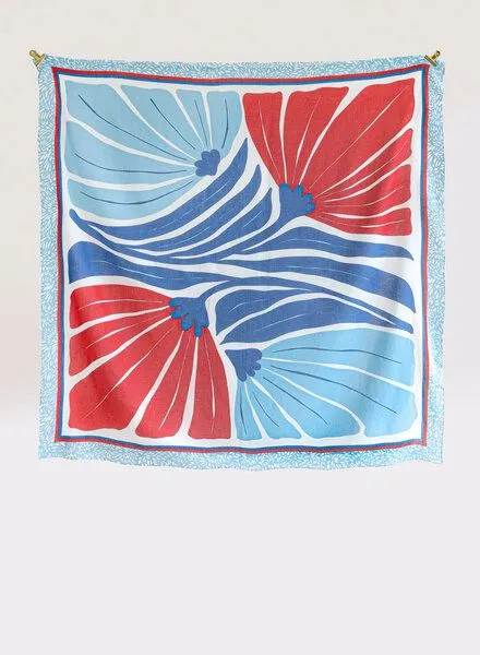 Djian Djian Tuch aus 100% Bio-Baumwolle – Curly Flowers, Blau, – Produktbild 3 von 3