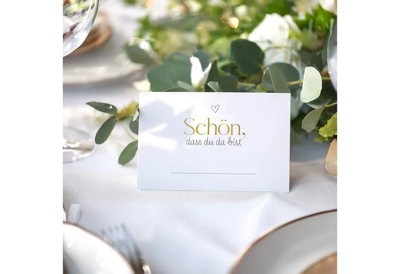 white & ivory Papierdekoration Platzkarte herz gold "schön, dass du da bist", 50 Stück, Tischkarten – Produktbild 2 von 5