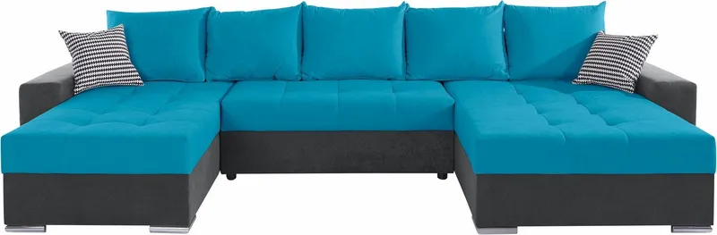 COLLECTION AB Wohnlandschaft Josy XXL U-Form, B: 333 cm, mit 2 Recamieren 77 & 97 cm, Schlaffunktion, Bettkasten & 2 Zierkissen, Federkern, Blau|grau, – Produktbild 3 von 5