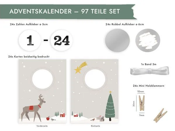 renna deluxe renna deluxe RUBBEL Adventskalender, Weihnachten Reh Tannenbaum, Bastelset 97 Teile | Gutschein-Kalender im Nordic Stil – Produktbild 3 von 3