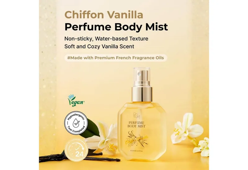 Beauty of Majesty Körperspray Chiffon Vanilla Perfume Body Mist 110ml – Körperspray mit 24h, Vanilleduft, Niacinamid & Hyaluronsäure, koreanisches Duftspray – Produktbild 3 von 5