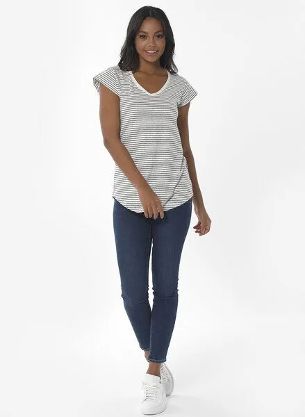 ORGANICATION ORGANICATION Gestreiftes T-Shirt aus Bio-Baumwolle und Leinen, Weiß(off white), – Produktbild 2 von 4