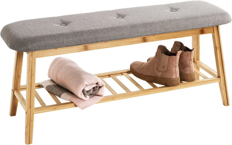 HAKU Schuhbank Flurbank, Garderobenbank, Sitzbank, rechteckig - aus Textil Grau - B/T/H 100/30/44 cm, Grau, – Produktbild 3 von 5