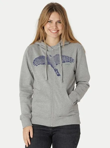 Peaces.bio - handbedruckte Biomode Peaces.bio - handbedruckte Biomode Bio Damen-Zip-Hoodie Sperber, Hellgrau, – Produktbild 3 von 3
