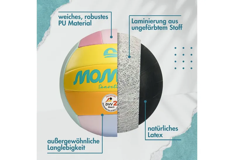 Momevo Beachvolleyball Offizieller Beachvolleyball - DVV zertifiziert, weich und robust, tolle Geschenkidee, Bunt, – Produktbild 5 von 5